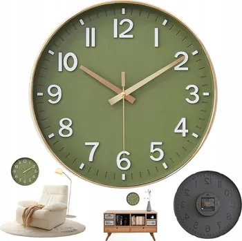 Hodiny VELKÉ NÁSTĚNNÉ HODINY TICHÉ MODERNÍ Tmavě zelené DO BYTU KANCELÁŘE PŘEHLEDNÉ