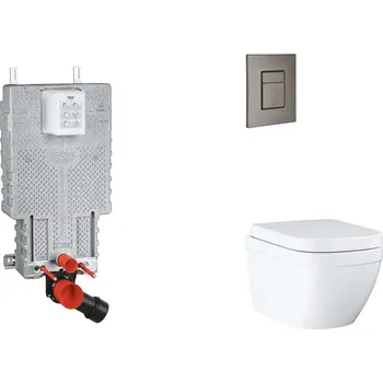 Klozet GROHE - Uniset Set předstěnové instalace, klozetu, sedátka SoftClose a tlačítka Skate Cosmopolitan, Triple Vortex, kartáčovaný Hard Graphite SANI15BB5105