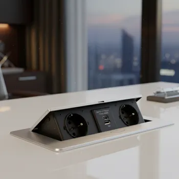 Elektrická zásuvka Design light Výklopná elektrická zásuvka KOMBI BOX USB A+C / Hliník
