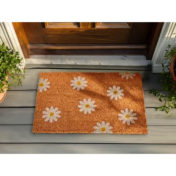 Rohožka přírodní kokosové vlákno 40 x 60 cm PVC povlak protiskluzová rohož s květinami do interiéru moderní Beliani