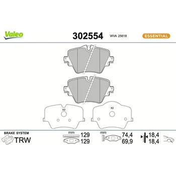 Autodíl Sada brzdových destiček, kotoučová brzda VALEO 302554