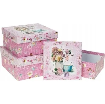 Obraz Krabice čtvercové Rozette 3 kusy růžové dekorativní