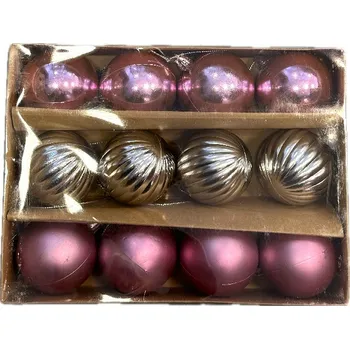 Vánoční dekorace Vitbis Sada vánočních ozdob Růžové a stříbrné 12 kusů VÁNOČNÍ BAŇKY Plast