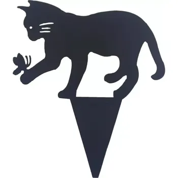 Zahradní dekorace Kovový zápich Černá Kočka a Motýlek 20 cm