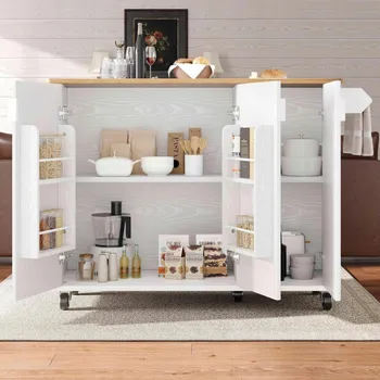 Servírovací stolek Kuchyňský ostrov Jídelní vozík, příborník 130x45 (75)x92cm Kuchyňský vozík Bílý