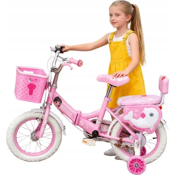 Jízdní kolo DĚTSKÉ KOLO 16 PALCŮ SKLÁDACÍ KOLO PRO DÍVKY KOŠÍK A VODICÍ TYČ +