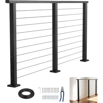 Zábradlí Kompletní sada kabelového zábradlí 198 cm se sloupkem, matně černé madlo z nerezové oceli, výška 89 cm, řezatelné pro venkovní/vnitřní schody, systém sloupků zábradlí s rovným otvorem pro schody, terasu, balkon