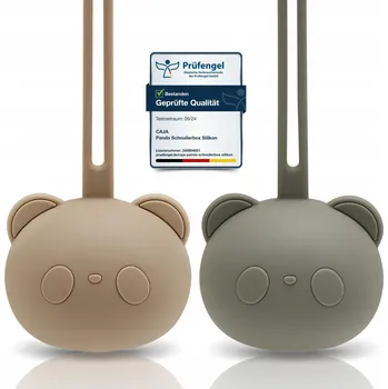 Silikonová Krabička na dudlík CAJA 2 kusy, Panda , bez BPA, šedozelená