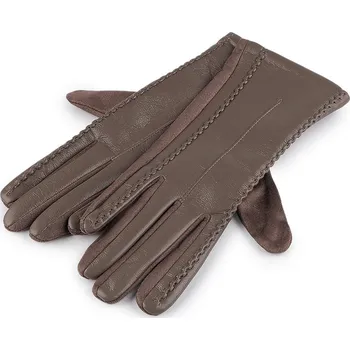 Rukavice Dámské rukavice zdobené eko kůží, dotykové, velké, 1 béžová tmavá