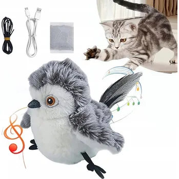 Hračka pro kočku Hračka pro kočky interaktivní plyšový ptáček - pohyb a ptačí zvuky