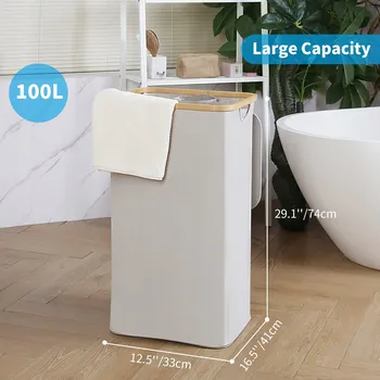 Koš na prádlo, špinavé oblečení 100 litrů VELKÝ béžový světle šedý
