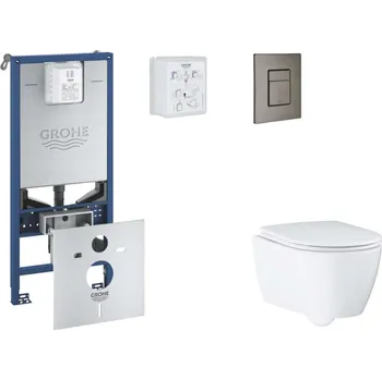 Klozet GROHE - Rapid SLX Set předstěnové instalace, klozetu, sedátka SoftClose a tlačítka Skate Cosmopolitan, kartáčovaný Hard Graphite SANI11BB5111