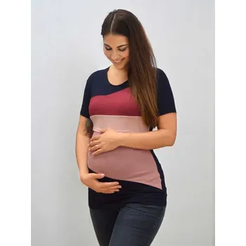 Mama L'amour Těhotenské a kojící tričko 3v1 Grigio modro růžové bordó Velikost: XL
