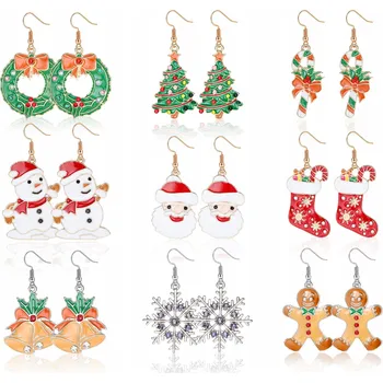 Vánoční dekorace Sada 8 párů vánočních ozdob na stromeček ve vánočním stylu - sněhuláci, stromečky, zvonečky