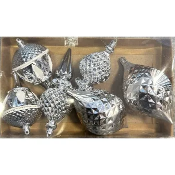 Vánoční ozdoba Sada vánočních baněk stříbrné Plast 6 ks