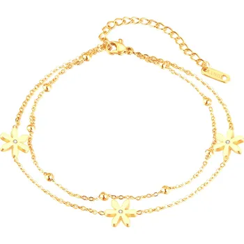 Náramek Dvojitý pozlacený náramek na nohu s kytičkami Troli