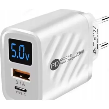 NABÍJEČKA NA TELEFON 2X USB USB-C PD 20W MĚŘIČ iPhone Samsung Xiaomi