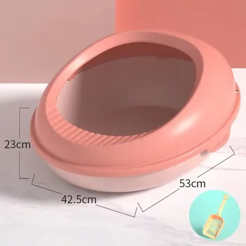 Toaleta pro kočku Velký, polouzavřený toaleta pro kočky 53 cm s krytem a lopatkou – proti rozsypávání
