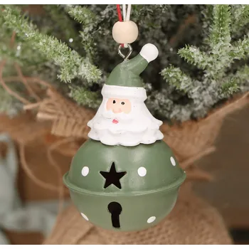 Vánoční dekorace Ozdoba na zavěšení sob se zvonečkem, zelená, 8 cm