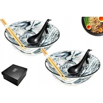 Sada 2 misek s lžícemi a hůlkami - Ramen Dragon kuroi 22 cm Dárková sada
