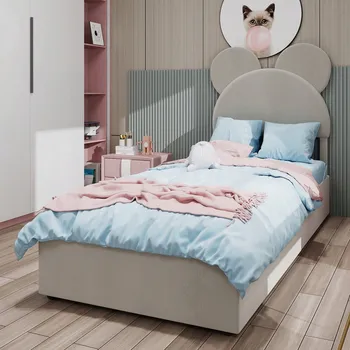 Postel Jednolůžková dřevěná postel Arhatreya 90x200, béžové odstíny