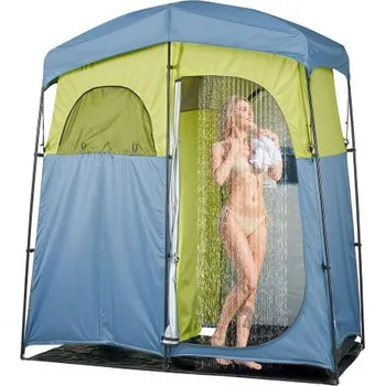 Stan VEVOR Camping Sprchový stan, 2místný přenosný stan pro soukromí, šatna se sprchovým vakem, kolíky do země, lany, přepravní taškou a podpůrnými tyčemi, 150D Oxfordská tkanina se stříbrným povlakem, pro kempování, rybaření