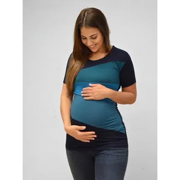 Těhotenská móda Mama L'amour Těhotenské a kojící tričko 3v1 Grigio tyrkysovo modré Velikost: S