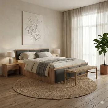 Postel POSTEL 140x200 DUB KRAFT ZLATÝ + ÚLOŽNÝ PROSTOR + HDF + ČALOUNĚNÉ PANELY GRAFIT