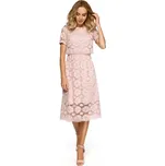 Dámské krajkové midi šaty M405 růžové - Moe S-36