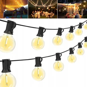 Venkovní osvětlení ZAHRADNÍ SVĚTELNÝ ŘETĚZ VENKOVNÍ 30M ŽÁROVKY 50+2 LED ZAHRADNÍ SVĚTLA