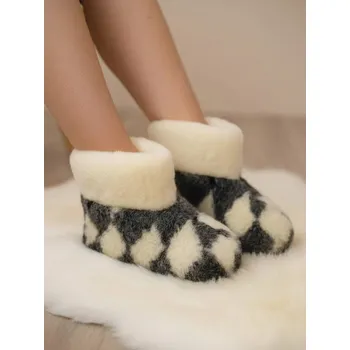 Dámské ponožky Úžasné papuče z ovčí vlny teploučké model 103 šachovnice, VELIKOST 47/48