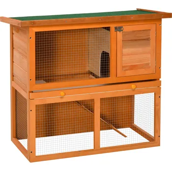 PawHut kotec pro malá zvířata, 2 úrovně, odolný proti povětrnostním vlivům, jedlové dřevo, přírodní + zelená