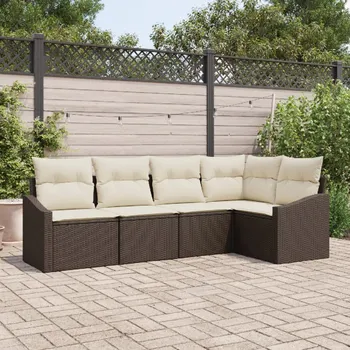 Zahradní sestava vidaXL Sada zahradních pohovek 5 pcs Hnědá a bílá polyratan