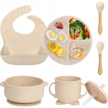 Sada silikonového nádobí béžová pro miminka 7 ks