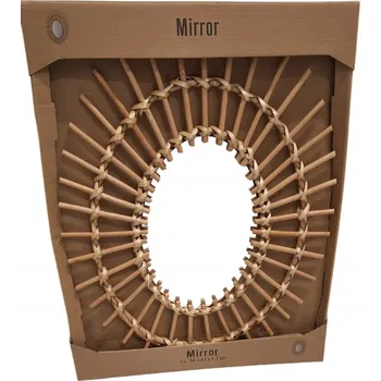 Zrcadlo Nástěnné kruhové Zrcadlo , ovál , dřevěný rám 560 x 430 mm, boho vintage, proutí