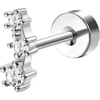 Piercing Stříbrná piercing náušnice tři kameny nad sebou 0,8 mm x 6 mm x 10 mm chirurgická nerezová ocel pro citlivé uši