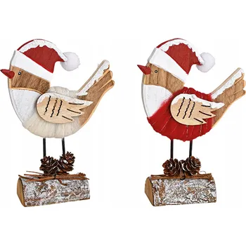 Vánoční dekorace FIGURKA PTÁČEK V ČEPICI MIKULÁŠE OZDOBA VÁNOČNÍ DEKORACE 13X17 CM