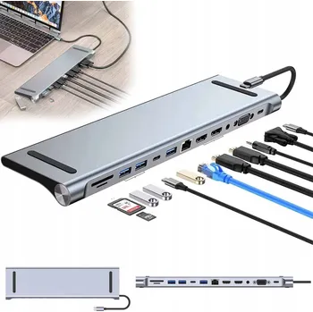 HUB USB C 12v1 DOKOVACÍ STANICE 100W 2xHDMI 4K 60HZ 3XUSB SD/TF 3,5 mm