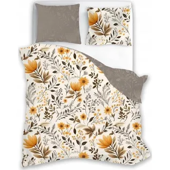 Povlečení Povlečení 220x200 Gusto Květiny Listy Oboustranné medová/šedá