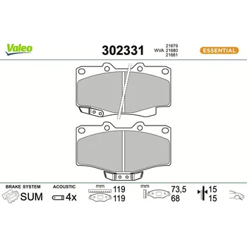 Brzdová destička Sada brzdových destiček, kotoučová brzda VALEO 302331