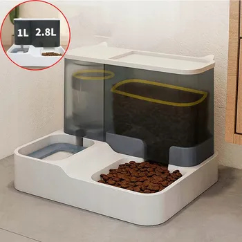 Miska pro psa AUTOMATYCZNY PODAJNIK KARMY A VODY MISKA PRO KOČKY 2,8 L+1 L ŠEDÁ