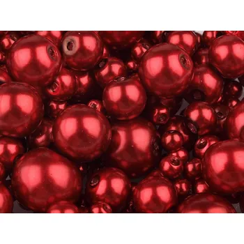 Skleněné voskové perly mix velikostí Ø4-12 mm, velké, 77A granátová