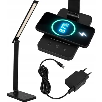 Lampička LED stolní lampička NASTAVITELNÁ 6W Bezdrátová nabíječka USB černá NAPÁJECÍ ADAPTÉR