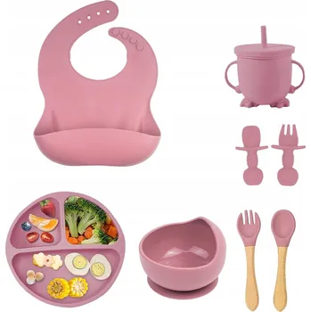 JÍDELNÍ SADA NÁDOBÍ PRO DĚTI K JÍDLU PŘÍBORY SLINTÁK MISKA SILIKONOVÁ