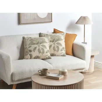 Polštář Sada 2 dekoračních polštářů béžová a zelená bavlna 45 x 45 cm čtvercové ručně vyráběné polštáře s tištěným květinovým vzorem odnímatelný potah Beliani