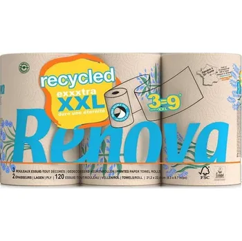 Papírový ručník Papírové kuchyňské utěrky Renova Recycled s potiskem, 28 m, 2vrstvé, 3 role