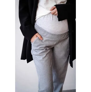 Těhotenské kalhoty z hřejivější látky – šedé melange, vlna Velikost: L