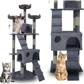 Pelíšek pro kočku DRAPAK PRO KOČKY VELKÝ 170 cm VYSOKÝ PELÍŠEK DOMEČEK STROMEK SVĚTLE ŠEDÝ