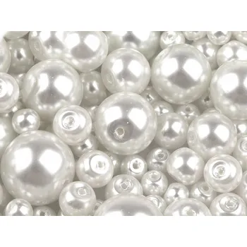 Skleněné voskové perly mix velikostí Ø4-12 mm, velké, 01B bílá