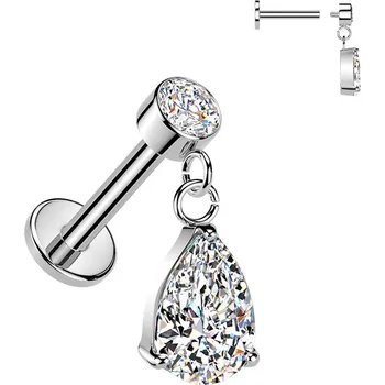 Piercing Šperky4U Piercing do ucha - labreta se zavěšeným kamínkem - LB1151